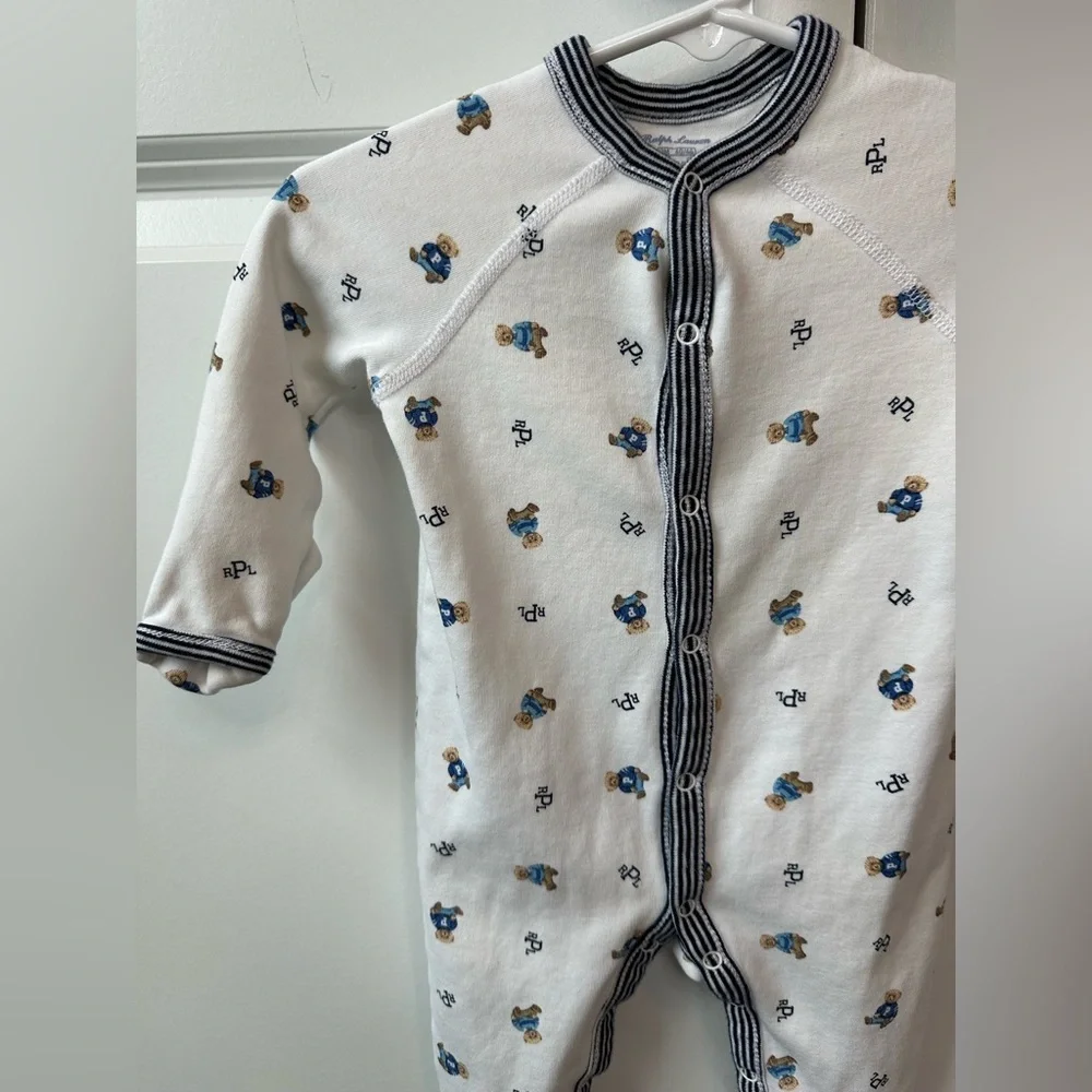 Ralph Lauren Boys Polo Bear Cotton Footed Coverall (Size 3Mo)